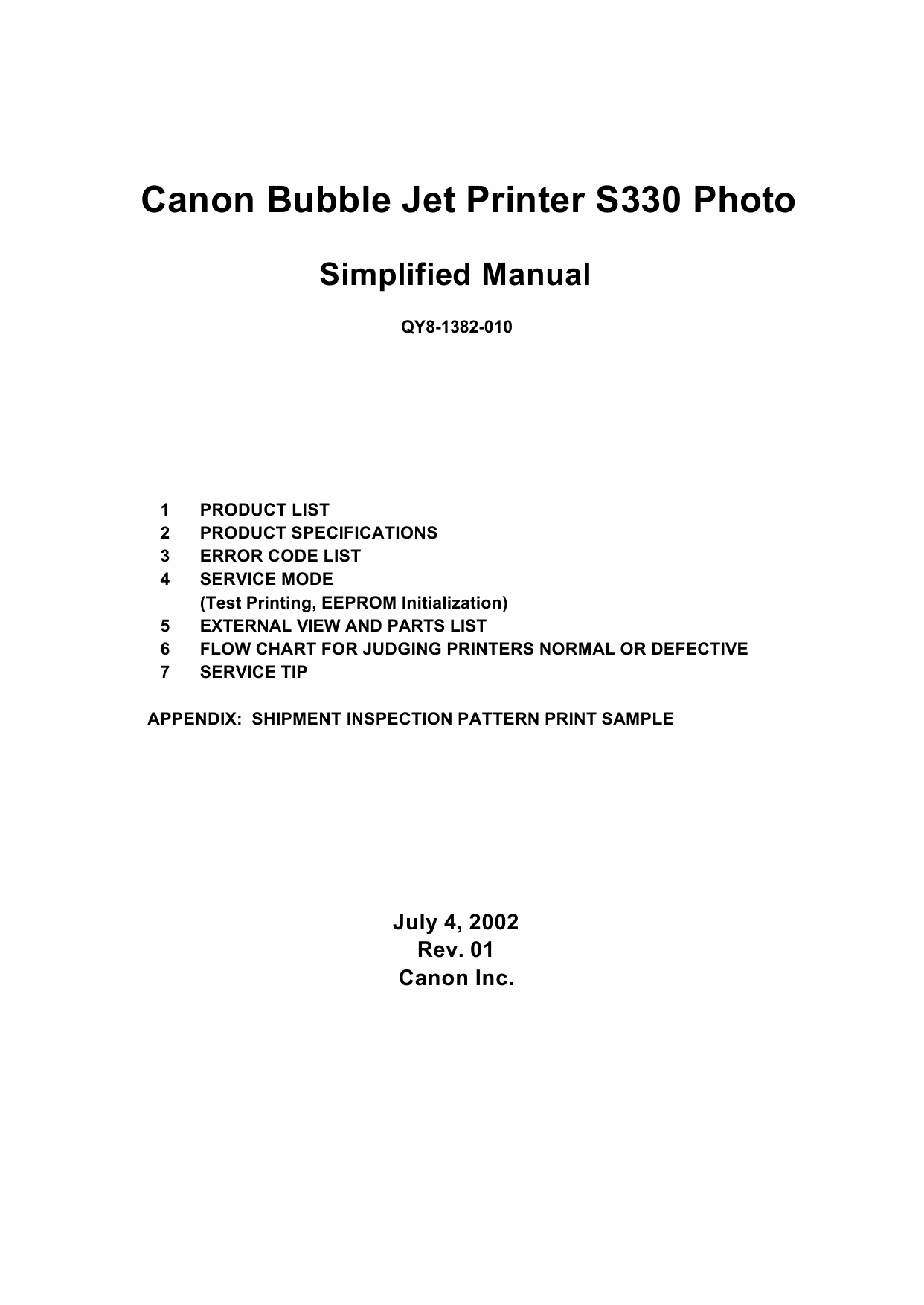 Canon PIXUS S330 Simplified Service Manual-1